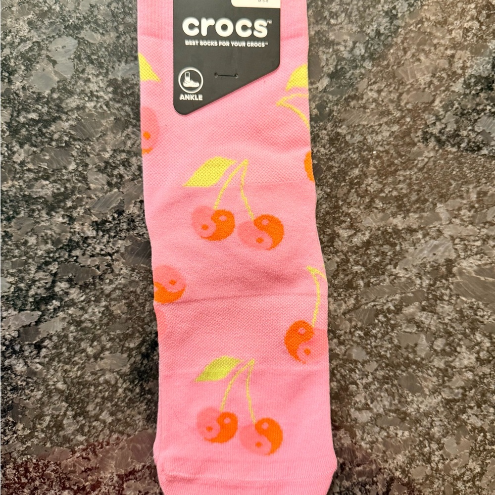 CROCS Pink Ankle Socks with Cherry Yin Yang Pattern